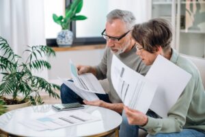 A couple looking over bills.